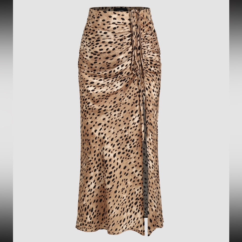 Cider Spot Leopard Print Split Drawstring MIDI Skirt size XL